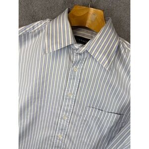 CANALI Mens Striped Dress Shirt Blue White Cotton Made in Italy Size 43 17 Stain